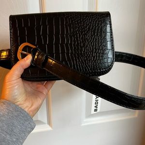 Black leather belt bag